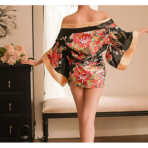 

Women's Lace Sexy Robes Uniforms & Cheongsams Suits Nightwear Solid Colored Geometric Black / Red One-Size