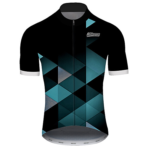 

21Grams Men's Short Sleeve Cycling Jersey Summer Spandex Polyester Black / Green Plaid Checkered Solid Color Geometic Bike Jersey Top Mountain Bike MTB Road Bike Cycling UV Resistant Quick Dry