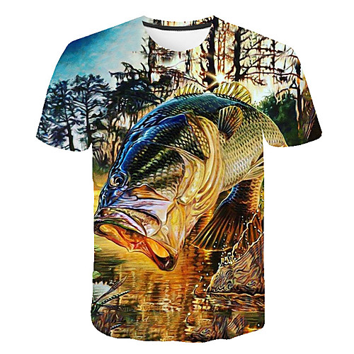 

Men's T shirt Shirt Geometric 3D Plus Size Print Short Sleeve Daily Tops Basic Streetwear Round Neck Blue