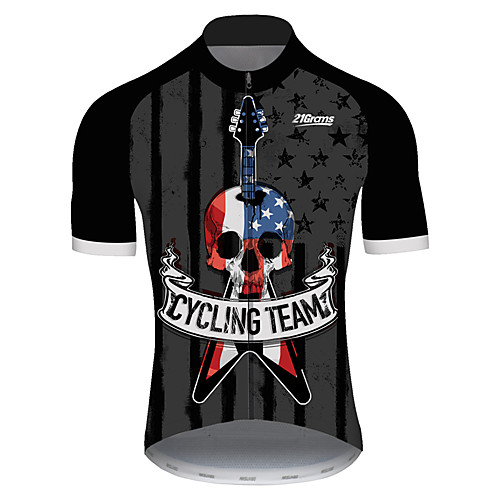 

21Grams Men's Short Sleeve Cycling Jersey Summer Spandex Polyester Black / Red Sugar Skull Skull American / USA Bike Jersey Top Mountain Bike MTB Road Bike Cycling UV Resistant Quick Dry Breathable