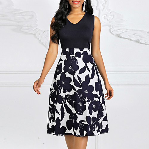 

Women's A Line Dress Short Mini Dress Navy Blue Sleeveless Floral Print Spring Summer Round Neck Vintage Going out S M L XL XXL 3XL 4XL 5XL / Cotton / Plus Size / Plus Size / Cotton