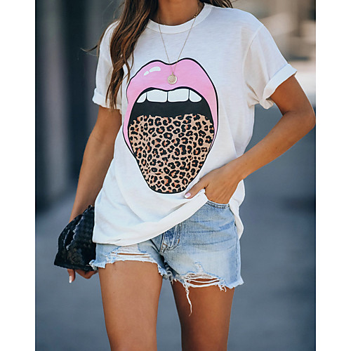 

Women's Blouse Leopard Print Short Sleeve Daily Tops Basic Beige