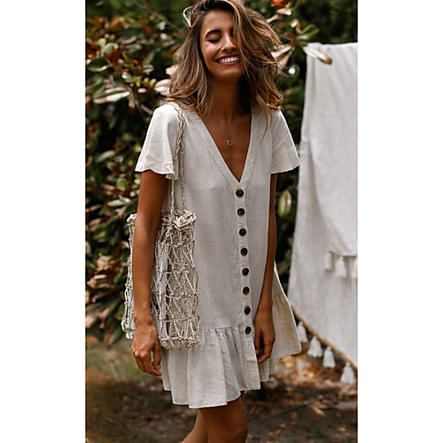 

Women's Short Mini Dress Shift Dress Short Sleeves Solid Color Summer Streetwear 2021 Beige S M L XL