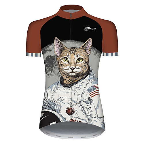 

21Grams Women's Short Sleeve Cycling Jersey Summer Spandex Polyester Black / Red Cat American / USA Astronaut Bike Jersey Top Mountain Bike MTB Road Bike Cycling UV Resistant Quick Dry Breathable