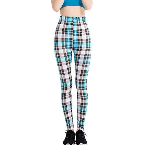 

Women's Sports Yoga Sporty Basic Legging Striped Plaid Color Block Print Mid Waist Light Blue One-Size