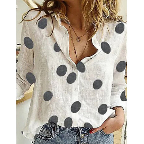 

Women's Polka Dot Blouse Daily Shirt Collar White