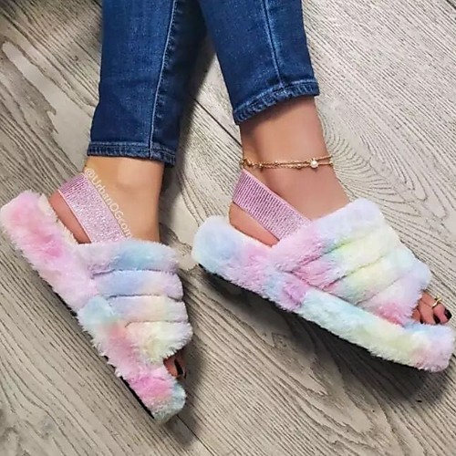 

Women's Slippers & Flip-Flops Spring / Winter Platform Open Toe Daily Faux Fur Black / Fuchsia / Pink