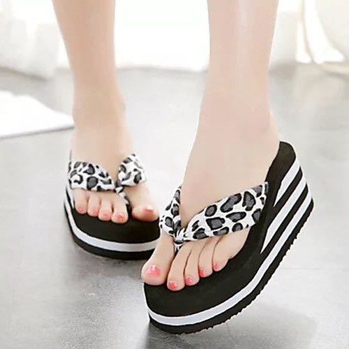 

Women's Slippers & Flip-Flops Summer Wedge Heel Open Toe Daily Canvas White / Brown / Black