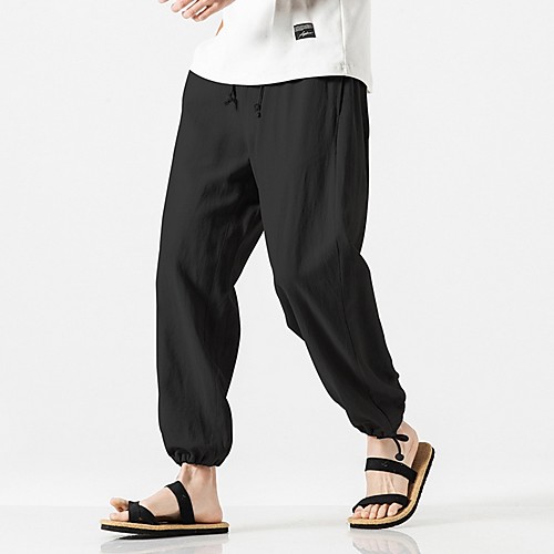 

Men's Sporty Chinoiserie Loose Chinos Pants - Solid Colored Drawstring Comfort Cotton Black Navy Blue US32 / UK32 / EU40 / US34 / UK34 / EU42