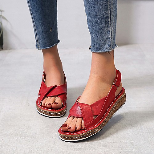 

Women's Sandals Wedge Sandals Summer Wedge Heel Open Toe Daily PU Black / Red / Blue