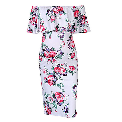 

Women's Sheath Dress Knee Length Dress - Short Sleeves Floral Summer Formal 2020 White Blue Navy Blue Light Blue S M L XL XXL