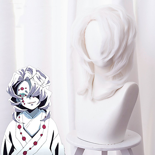 

Demon Slayer: Kimetsu no Yaiba Cosplay Wigs Men's Asymmetrical 15 inch Heat Resistant Fiber Curly White Adults' Anime Wig
