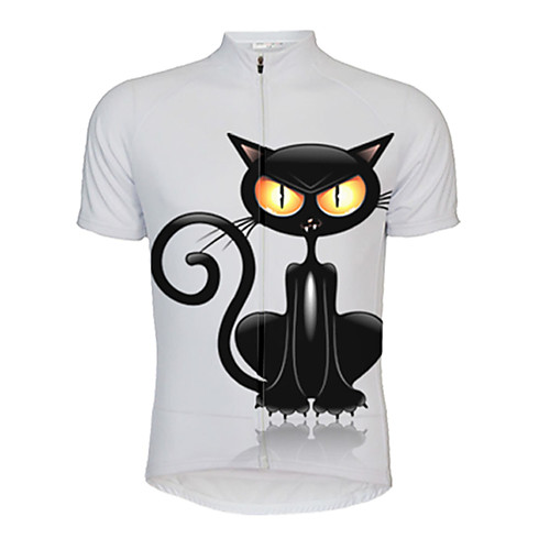 

21Grams Men's Short Sleeve Cycling Jersey Summer Polyester BlackWhite Cat Solid Color Animal Bike Jersey Top Mountain Bike MTB Road Bike Cycling UV Resistant Quick Dry Breathable Sports Clothing