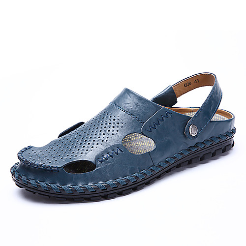 

Men's Summer Daily Clogs & Mules Walking Shoes Cowhide Breathable Wear Proof Black / Blue / Brown