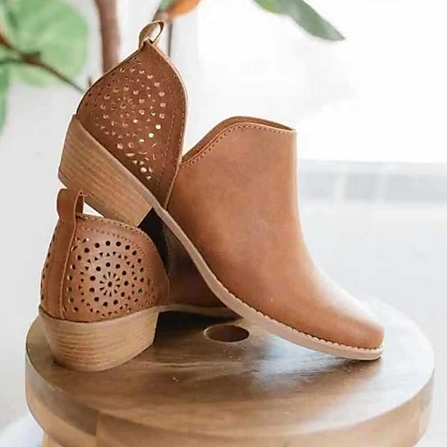 

Women's Boots Summer Cuban Heel Open Toe Daily PU Booties / Ankle Boots Khaki / Beige / Gray