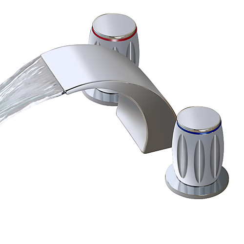 

Bathroom Sink Faucet - Widespread / Waterfall Chrome Deck Mounted Two Handles Three HolesBath Taps