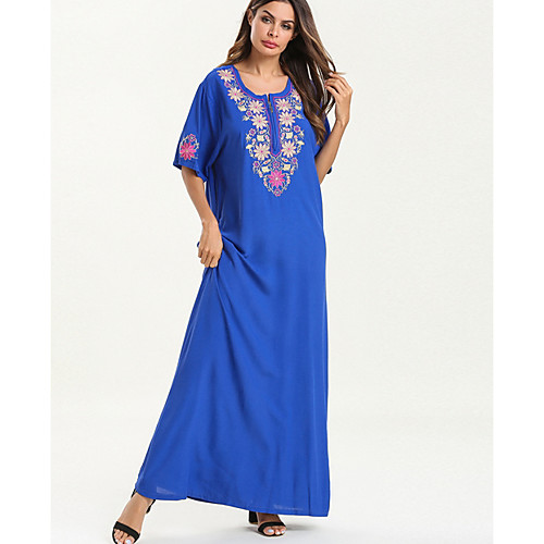 

Women's Shift Dress Maxi long Dress - Short Sleeves Print Summer Elegant 2020 Blue M L XL