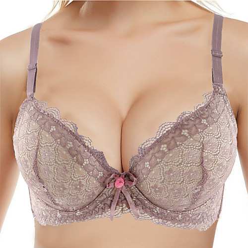 

Women's Push-up Lace Bras Underwire Bra 3/4 Cup Bra Bowknot Lace Wine Black Blue
