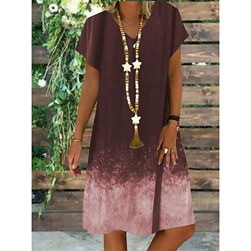 

Women's A Line Dress Knee Length Dress Purple Black Brown Short Sleeve Color Gradient Summer V Neck Hot Casual Vintage Loose 2021 S M L XL XXL 3XL 4XL 5XL / Plus Size / Plus Size