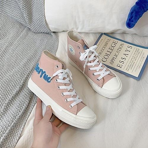 

Women's Sneakers Summer Flat Heel Round Toe Daily Canvas Pink