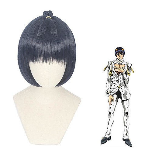 

JoJo's Bizarre Adventure Bruno Bucciarati Cosplay Wigs Women's Men's With Bangs 10 inch Heat Resistant Fiber Straight Black Teen Adults' Anime Wig