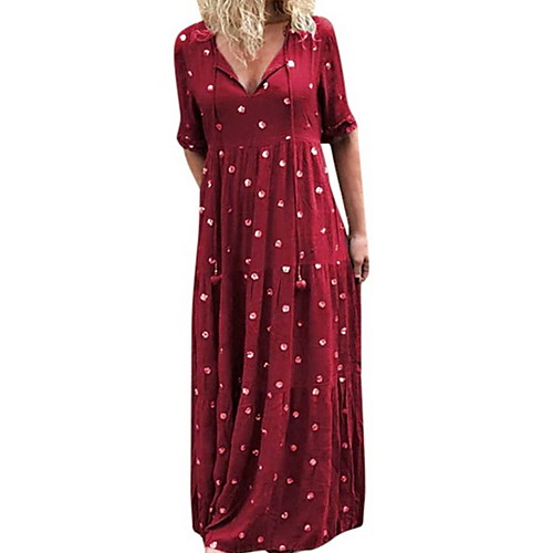 

Women's A Line Dress - Short Sleeves Polka Dot Summer Street chic 2020 Wine Black Navy Blue Gray S M L XL XXL XXXL XXXXL