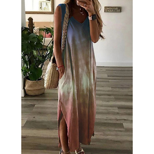 

Women's Shift Dress Maxi long Dress Green Red Light Blue Sleeveless Tie Dye Summer V Neck Hot Casual Chinoiserie vacation dresses 2021 S M L XL XXL 3XL