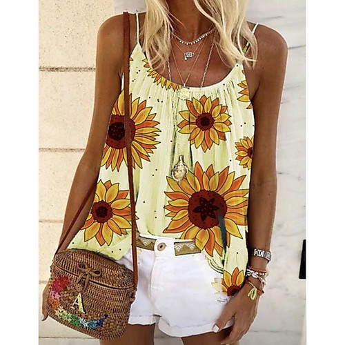 

Women's Plus Size Geometric Sun Flower T-shirt Daily Holiday Strap White / Blue / Purple / Yellow / Blushing Pink / Green