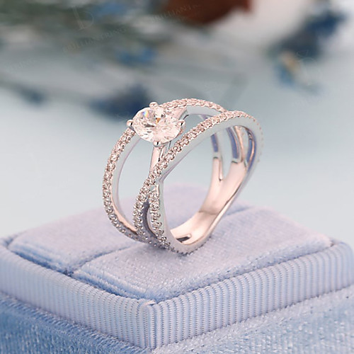 

Women's Ring Belle Ring AAA Cubic Zirconia 1pc White Copper Silver-Plated Irregular Statement Luxury Party Evening Gift Jewelry Geometrical Wearable