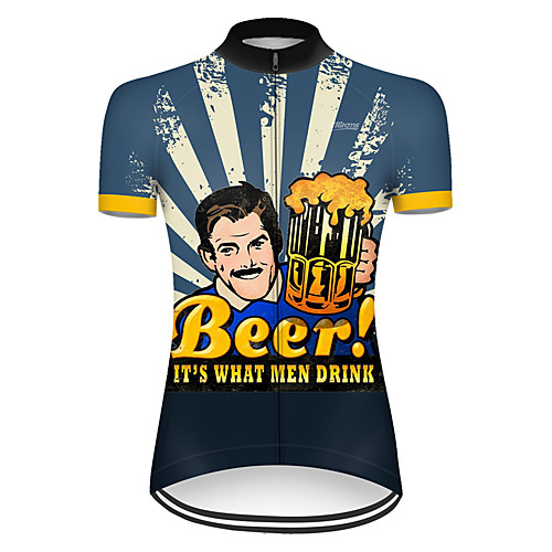 

21Grams Women's Short Sleeve Cycling Jersey Polyester Blue / White Stripes Funny Oktoberfest Beer Bike Jersey Top Mountain Bike MTB Road Bike Cycling Breathable Quick Dry Ultraviolet Resistant Sports