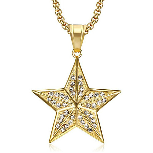 

Cubic Zirconia Pendant Necklace Classic Star Fashion Titanium Steel Gold Plated Imitation Diamond Gold Silver 50 cm Necklace Jewelry 1pc For