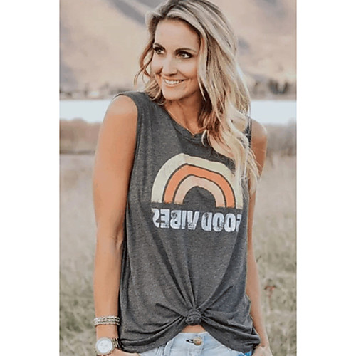 

Women's Tank Top Graphic Round Neck Tops Gray