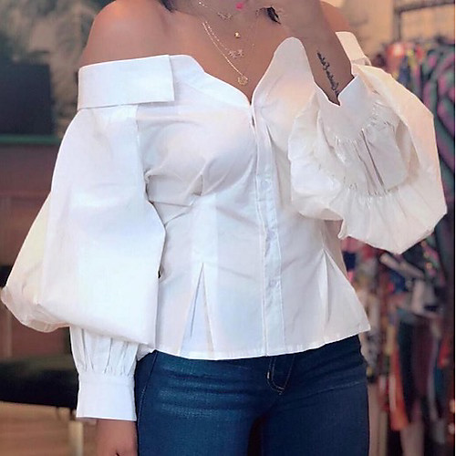 

Women's Solid Colored Blouse Daily Off Shoulder White