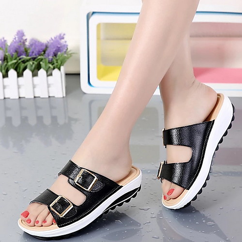 

Women's Slippers & Flip-Flops Summer Flat Heel Round Toe Daily PU White / Black / Yellow
