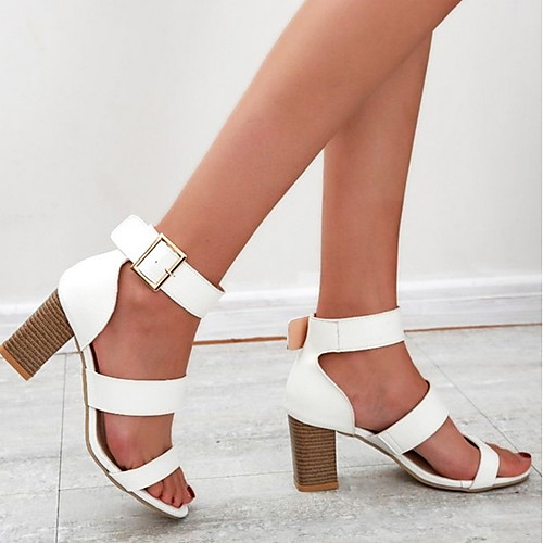 

Women's Sandals Summer Block Heel Round Toe Daily PU White / Brown / Black