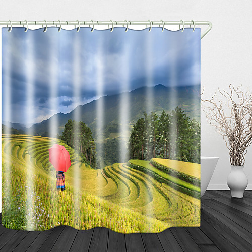 

Jincancan Rice Digital Printing Shower Curtain Waterproof Polyester Cloth & Rustproof Copper Buckle Non-pollution Digital Printing