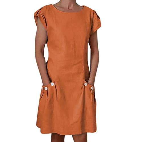 

Women's Shift Dress - Short Sleeves Solid Color Summer Casual 2020 Wine Black Yellow Green Dusty Blue Gray S M L XL XXL XXXL