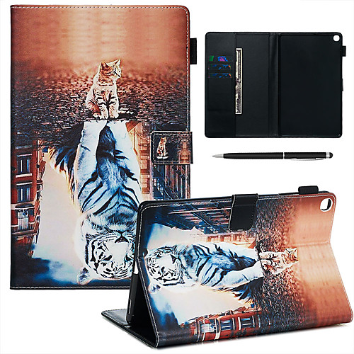 

A Case With A Pen Samsung Galaxy Samsung Tab T585/590/515/725/580/595/510/720 with Stand / Flip / Ultra-thin Back Cover Cat & Tiger PU Leather