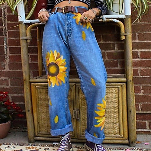 

Women's Basic Loose Chinos Pants - Floral Black Navy Blue Light Blue S / M / L