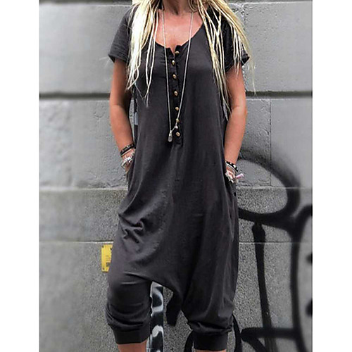 

Women's Basic Dark Gray Jumpsuit Onesie, Solid Colored S L XL