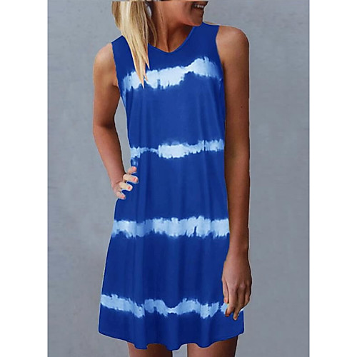 

Women's A-Line Dress Short Mini Dress - Short Sleeves Striped Tie Dye Summer Casual Chinoiserie 2020 Blue Yellow S M L XL XXL