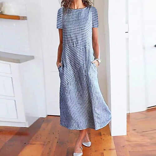 

Women's A-Line Dress Maxi long Dress - Short Sleeves Solid Color Summer Work 2020 Blue Red Khaki S M L XL XXL XXXL