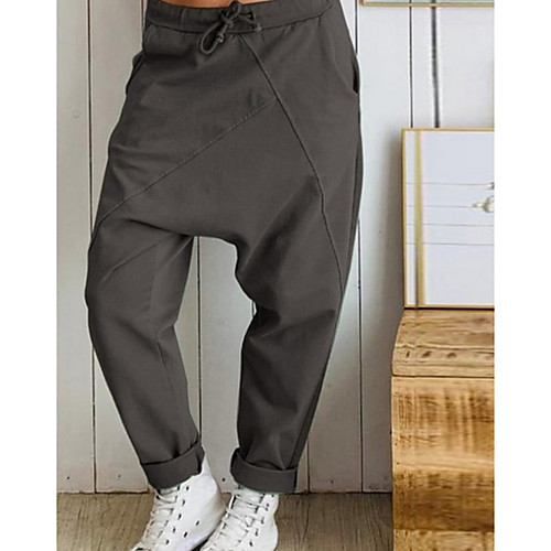 

Women's Basic Loose Cotton Harem Pants - Solid Colored Black Army Green Gray S / M / L