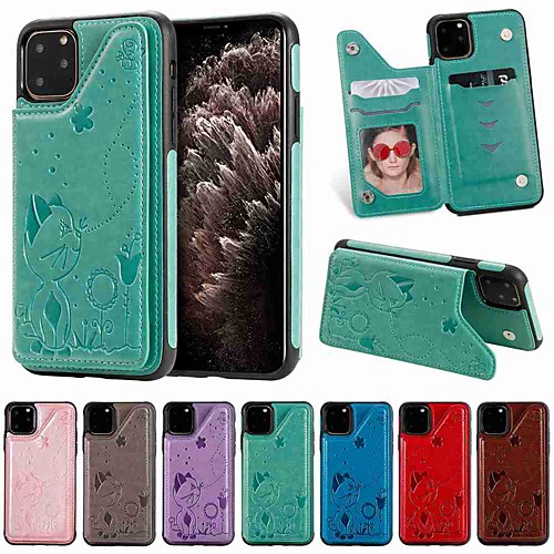 

Case For Apple iPhone 11 / iPhone 11 Pro / iPhone 11 Pro Max Wallet / Card Holder / with Stand Back Cover Cat and Bee Embossing PU Leather / TPU for iPhone Xs Max / Xr / Xs / X / SE (2020) / 8 Plus