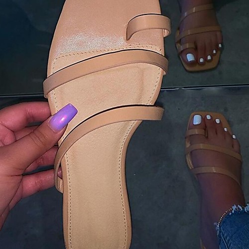 

Women's Slippers & Flip-Flops Summer Flat Heel Open Toe Daily PU Black / Brown