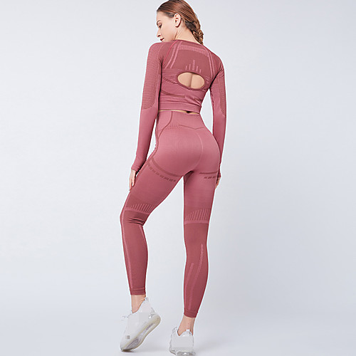 

Women's 2 Piece Thumbhole Activewear Set Workout Outfits Yoga Suit Athletic Athleisure Winter Long Sleeve High Waist Nylon Moisture Wicking Quick Dry Breathable Gym Workout Running Walking Jogging