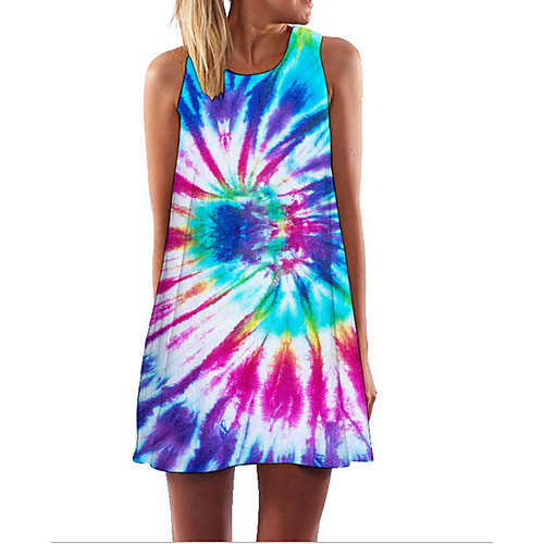 

Women's A-Line Dress Short Mini Dress - Sleeveless Print Tie Dye Summer Casual Mumu 2020 Rainbow S M L XL XXL