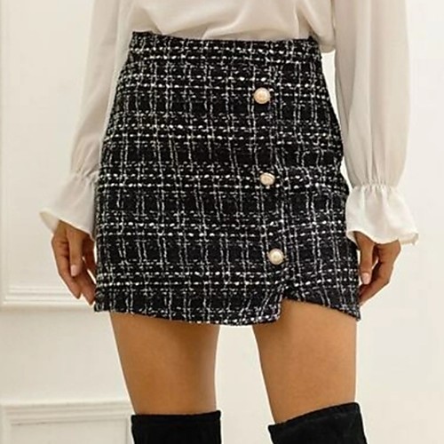 

Women's Bodycon Skirts - Plaid Black S M L