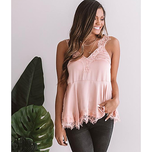 

Women's Solid Colored Tank Top Daily Holiday V Neck Blushing Pink
