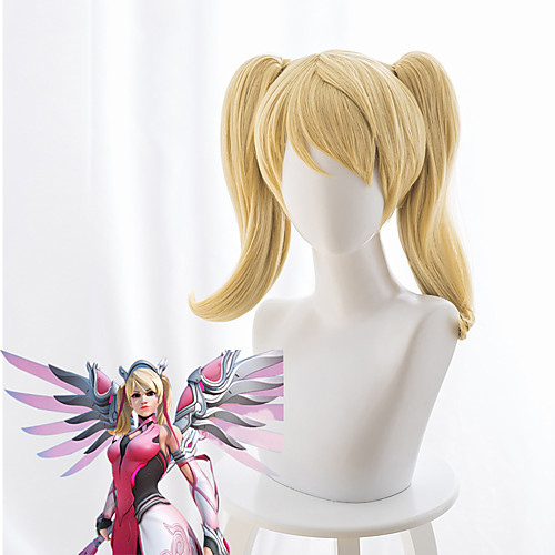 

Overwatch Cosplay Wigs Women's With 2 Ponytails 17 inch Heat Resistant Fiber Curly Yellow Adults' Anime Wig